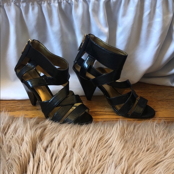 Christian Siriano Black Strappy Heels - Picture 1 of 4